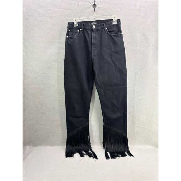 Zara Womens Black Denim High Rise Stretch Fringes Cropped Jeans Dark Wash Size 2 - Picture 13 of 13